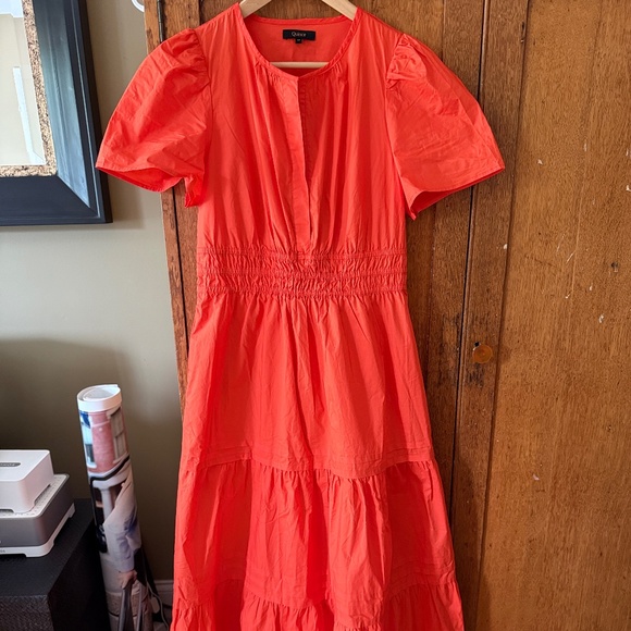 Quince Vermillion Red Poplin Tiered Maxi Dress size Medium - Picture 9 of 12